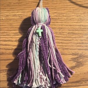 Purple and White Tassel with Cross Charm
